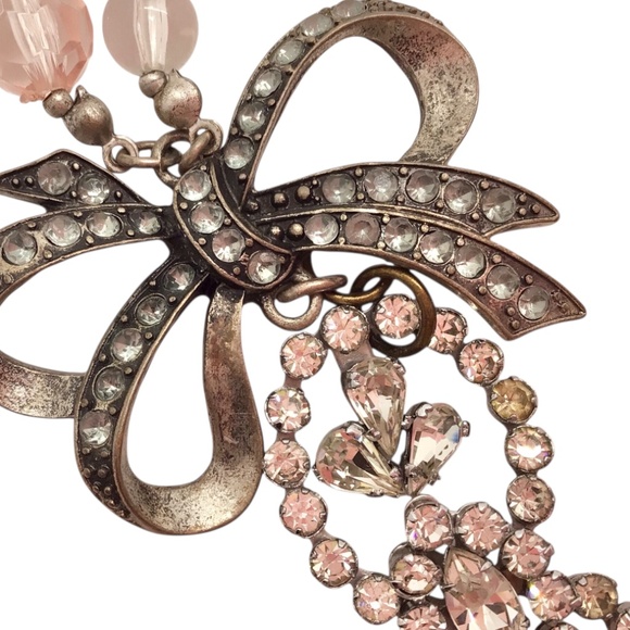 Romantic Pink Statement Necklace with Bow & Floral Beads, Vintage Inspired - Picture 8 of 16